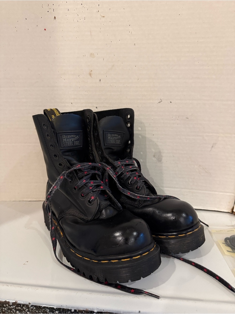 Dr. Martens Black Leather Steel Toe Lug Boots ( sz - Women’s 7 or Men’s 5)
